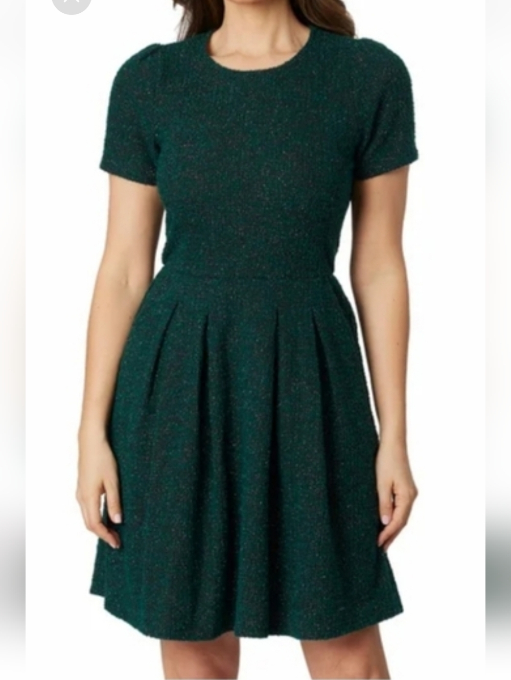Draper James Dark Green Short Sleeve Fit-&-Flare Mini Dress With Pockets
